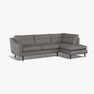 La Redoute Rosa Buttoned Soft Brushed Chaise - Right facing with Dark Wood Legs
