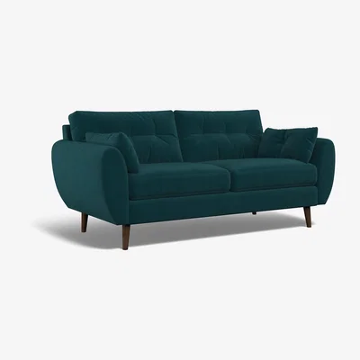 La Redoute Ada Buttoned Velvet 3 Seater Sofa with Dark Wood Legs