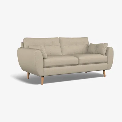 La Redoute Ada Buttoned Soft Woven 3 Seater Sofa with Light Wood Legs