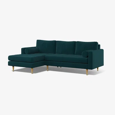 La Redoute Coco Velvet Chaise - Left facing with Natural Wood Legs