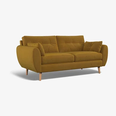 La Redoute Ada Buttoned Velvet 3 Seater Sofa with Light Wood Legs