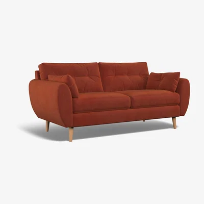 La Redoute Ada Buttoned Velvet 3 Seater Sofa with Light Wood Legs