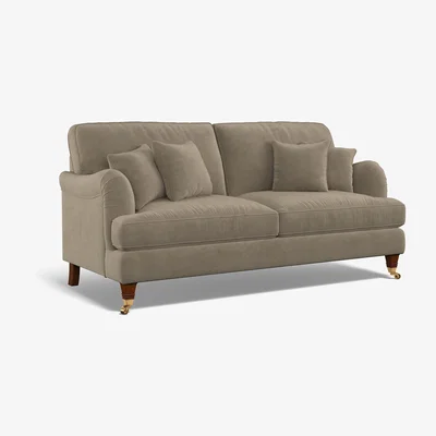 La Redoute Emeline Textured Velvet 3 Seater Sofa with Antique Brass Castor Legs