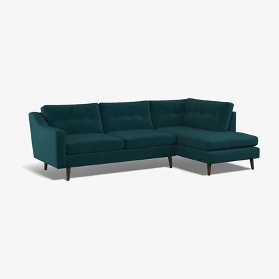 La Redoute Rosa Buttoned Velvet Chaise - Right facing with Dark Wood Legs
