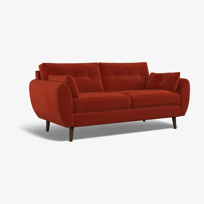 La Redoute Ada Buttoned Velvet 3 Seater Sofa with Dark Wood Legs