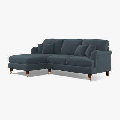 La Redoute Emeline Textured Velvet Left Hand Chaise with Antique Brass Castor Legs