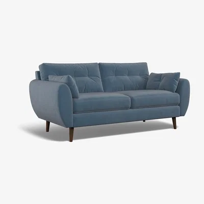 La Redoute Ada Buttoned Velvet 3 Seater Sofa with Dark Wood Legs