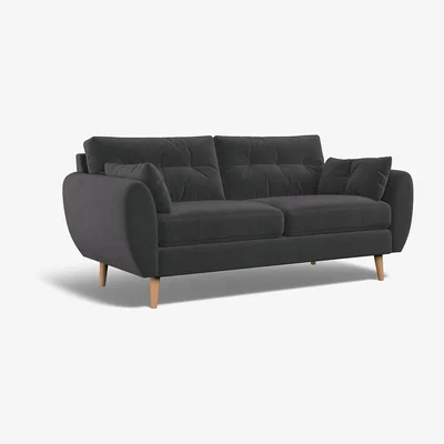 La Redoute Ada Buttoned Velvet 3 Seater Sofa with Light Wood Legs