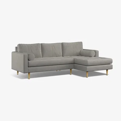 La Redoute Coco Velvet Chaise - Right Facing with Natural Wood Legs