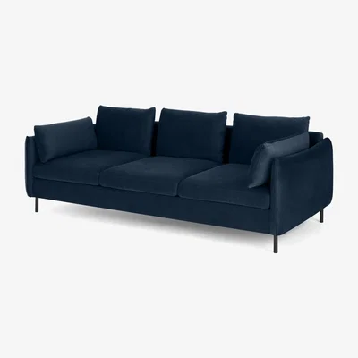Made.com Vento 3 Seater Sofa, Sapphire Blue Velvet