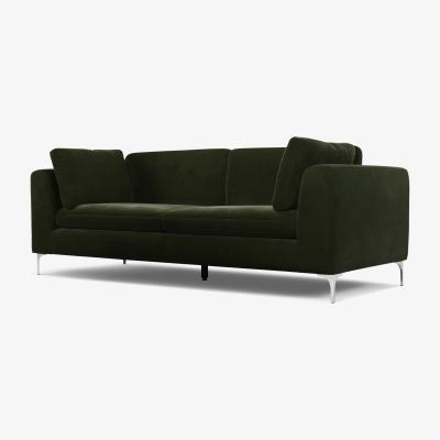 Made.com Monterosso 3 Seater Sofa, Dark Olive Velvet with Chrome Leg