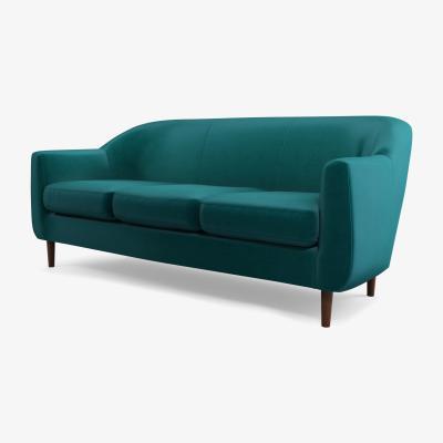 Made.com Tubby 3 seater, Tuscan Teal Velvet, Dark Wood Leg