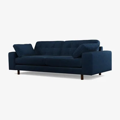 Made.com Content by Terence Conran Tobias, 3 Seater Sofa, Navy Blue Recycled Velvet with Dark Wood Legs