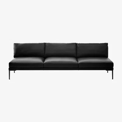 Made in Design Steeve Straight sofa - Leather 3 seaters - Without armrest by Arper Black/Natural wood