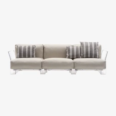 Made in Design Pop outdoor Straight sofa - 3 seaters / L 255 cm by Kartell Beige/Transparent