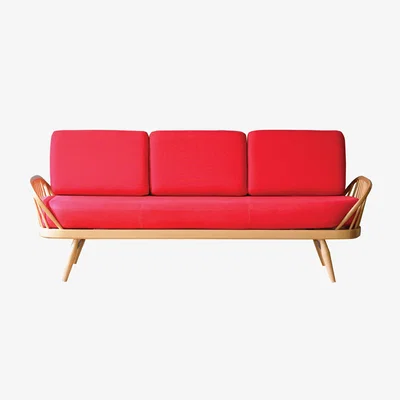 Made in Design Studio Couch Straight sofa - 3 seaters / L 206 cm - Reissue 1950' by Ercol Red/Natural wood