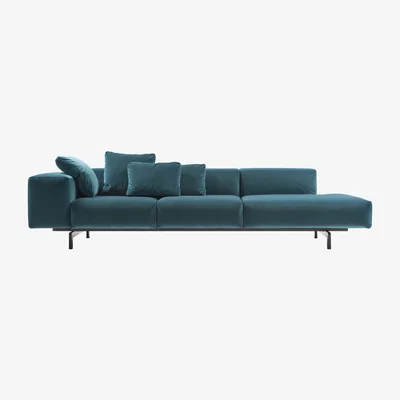 Made in Design Largo Velluto Straight sofa - 3 seaters / L 298 cm - Left armrest by Kartell Blue