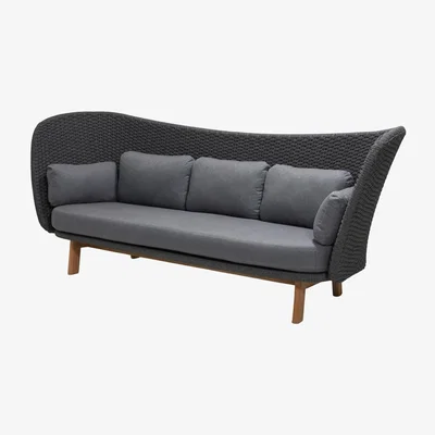 Nordic Nest Cane-line Peacock Rope 3-seater sofa Cane-Line Natté dark grey incl. grey cushions legs in teak