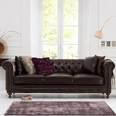 Oak&More Milano Chesterfield Brown Leather 3 Seater Sofa
