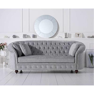 Oak&More Ex-display Chloe Chesterfield Grey Plush Fabric Three-Seater Sofa
