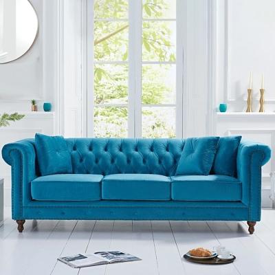Oak&More Milano Chesterfield Teal Plush Velvet 3 Seater Sofa
