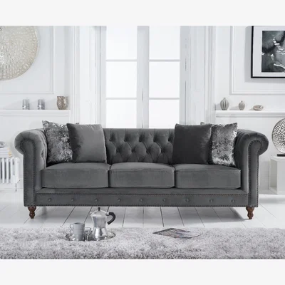 Oak&More Westminster Chesterfield Dark Grey Velvet 3 Seater Sofa