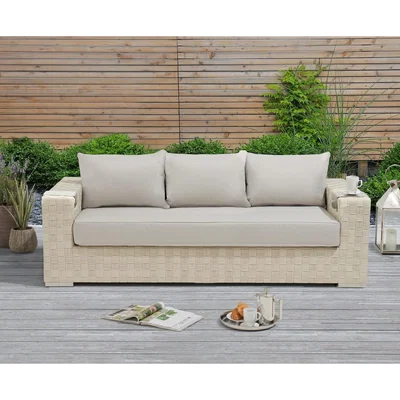 Oak&More Cardinal Ivory and Cream Wicker 3 Seater Garden Sofa