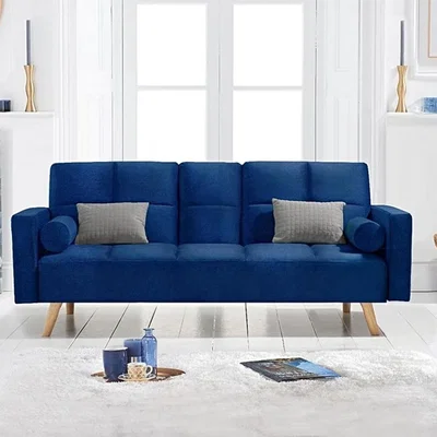 Oak&More Etta Blue Velvet 3 Seater Fold Down Sofa Bed