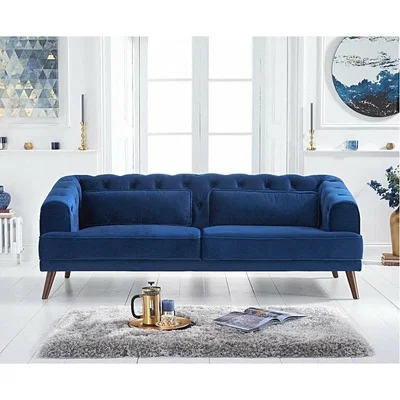 Oak&More Ex-display Delilah Blue Velvet 3 Seater Sofa