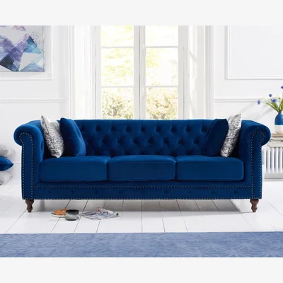 Oak&More Westminster Chesterfield Blue Velvet 3 Seater Sofa