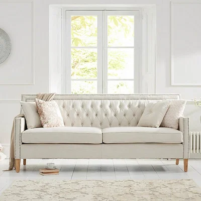Oak&More Chartwell Chesterfield Ivory Linen 3 Seater Sofa