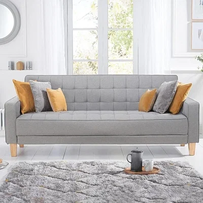 Oak&More Reading Grey Linen 3 Seater Fold Down Sofa Bed