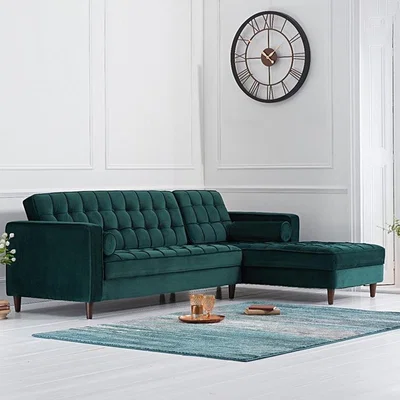 Oak&More Atlantic Green Velvet 3 Seater Right Facing Corner Chaise Sofa