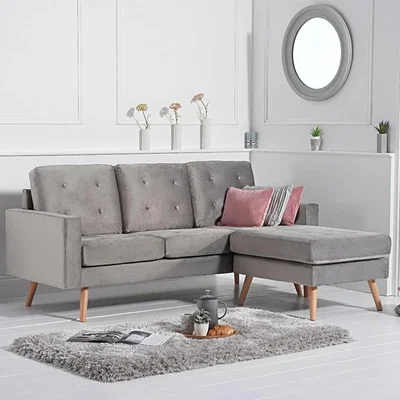 Oak&More Winona Grey Velvet 3 Seater Reversible Corner Chaise Sofa