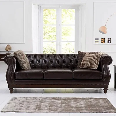 Oak&More Henbury Chesterfield Brown Leather 3 Seater Sofa