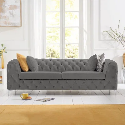 Oak&More Amara Grey Linen 3 Seater Sofa