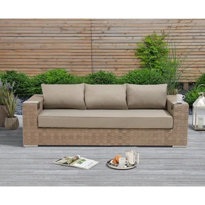 Oak&More Cardinal Taupe and Brown Wicker 3 Seater Garden Sofa