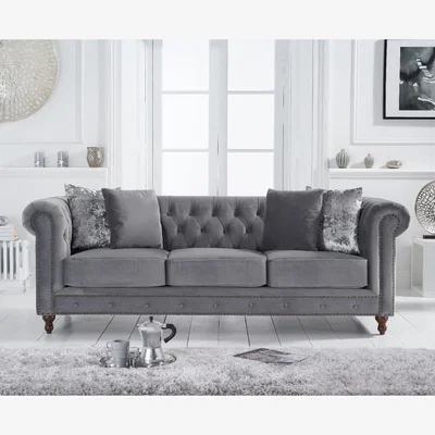 Oak&More Westminster Chesterfield Light Grey Velvet 3 Seater Sofa