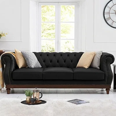 Oak&More Henbury Chesterfield Black Leather 3 Seater Sofa