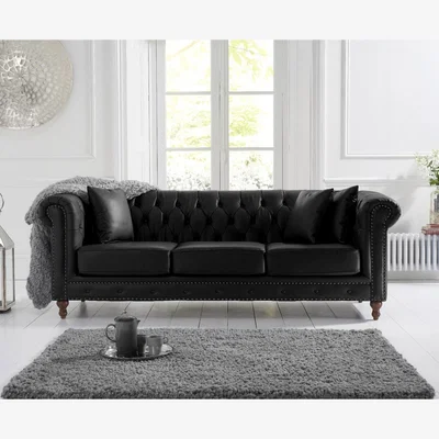 Oak&More Westminster Chesterfield Black Leather 3 Seater Sofa