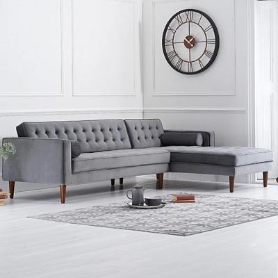 Oak&More Indus Grey Velvet Right Facing 3 Seater Corner Chaise Sofa