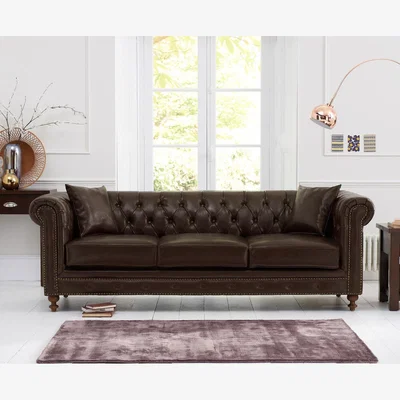 Oak&More Westminster Chesterfield Brown Leather 3 Seater Sofa