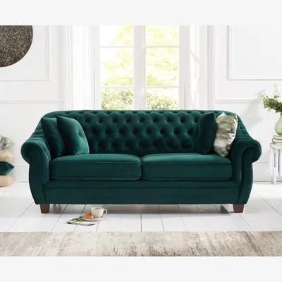Oak&More Eva Chesterfield Green Velvet Three-Seater Sofa
