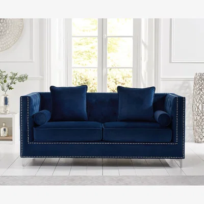 Oak&More Amelie Blue Velvet 3 Seater Sofa
