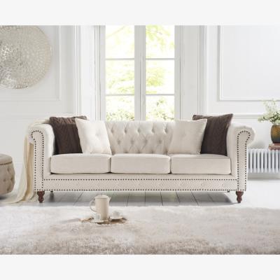 Oak&More Westminster Chesterfield Ivory Linen 3 Seater Sofa