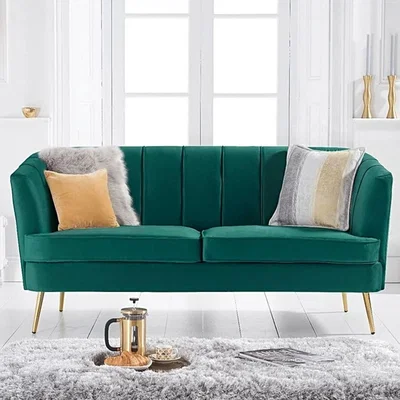 Oak&More Lucern Green Velvet 3 Seater Sofa with Gold Legs