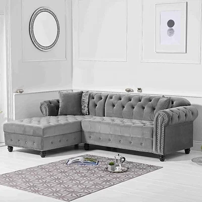 Oak&More Blake Left Facing Grey Velvet 3 Seater Chaise Corner Sofa