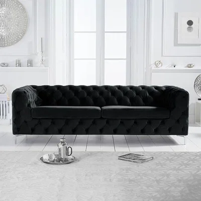 Oak&More Amara Black Velvet 3 Seater Sofa