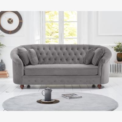 Oak&More Apsley Chesterfield Grey Velvet 3 Seater Sofa