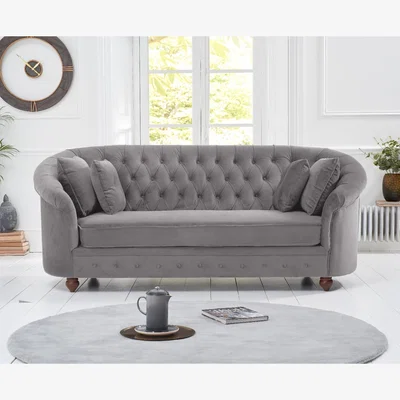 Oak&More Apsley Chesterfield Grey Velvet 3 Seater Sofa